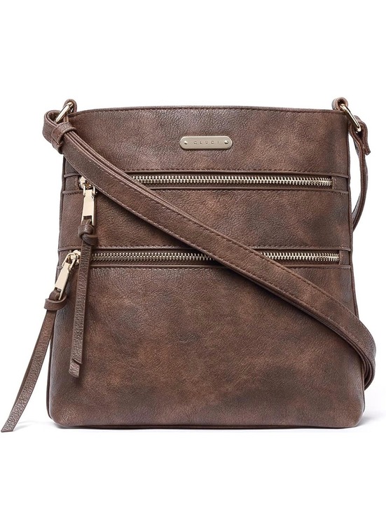 CLUCI Handbags - CLUCI Coffee Brown Multi-Zip Crossbody Bag